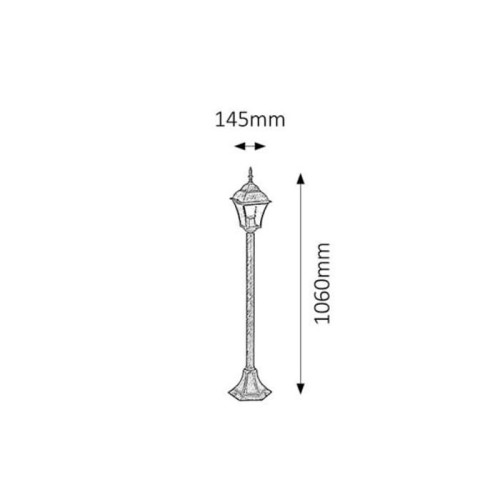 Lampa ogrodowa słupek TOSCANA o wysokości 106 cm, w kolorze srebrnym antycznym. Rysunek techniczny.