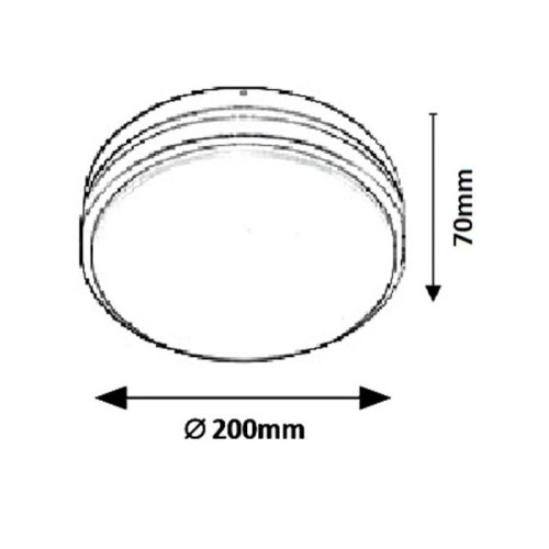 Plafon Hamburg LED D20, okrągły, o średnicy 200 mm i wysokości 70 mm, w kolorze neutralnego białego. Rysunek techniczny.