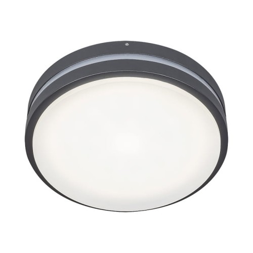 Plafon LED Hamburg D20 10W w neutralnym białym kolorze, okrągły, z metalową ramą w ciemnoszarym odcieniu. Oświetlenie montowane na suficie, z gładką, matową powierzchnią oraz subtelnymi detalami w postaci dwóch wąskich pasków.