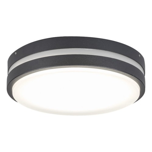 Plafon Hamburg LED D20 10W w kolorze czarnym, okrągły, z białym kloszem. Montowany na suficie, z widocznymi dwoma metalowymi paskami. Oświetlenie emitujące neutralne białe światło, nowoczesny design, idealne do wnętrz.