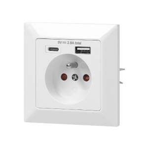 Gniazdo pojedyncze 2P+Z + USB-A + USB-C białe