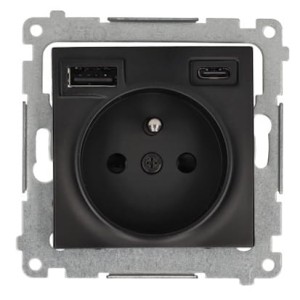 Simon 54 Gniazdo pojedyczne z uziemieniem + ładowarka USB-A, USB-C czarny