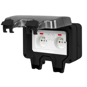 Gniazdo hermetyczne IP66 podwójne 16A 230V z wyłącznikiem czarne
