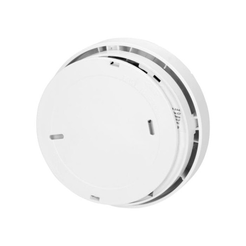 Czujnik dymu bateryjny 9V BSI z serii Orno SD-1, okrągły, biały, z widoczną szczeliną wentylacyjną. Produkt widoczny z boku, z wyraźnym logo. Idealny do montażu na suficie lub ścianie, zapewniający bezpieczeństwo w pomieszczeniach.
