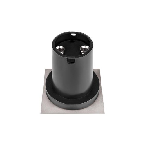 Oprawa najazdowa LED GU10 w kolorze czarnym, o średnicy 110 mm, z kwadratową podstawą. Widziana z góry, z otworami na żarówki. Wodoodporna IP67, idealna do użytku zewnętrznego.