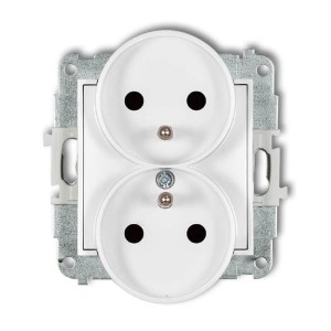 Karlik ICON Gniazdo podwójne z uziemieniem i przesłonami białe - IGPR-2ZP