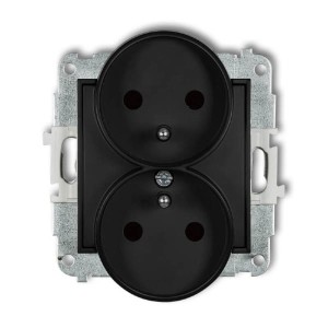 Karlik ICON Gniazdo podwójne z uziemieniem i przesłonami czarne - 12IGPR-2ZP