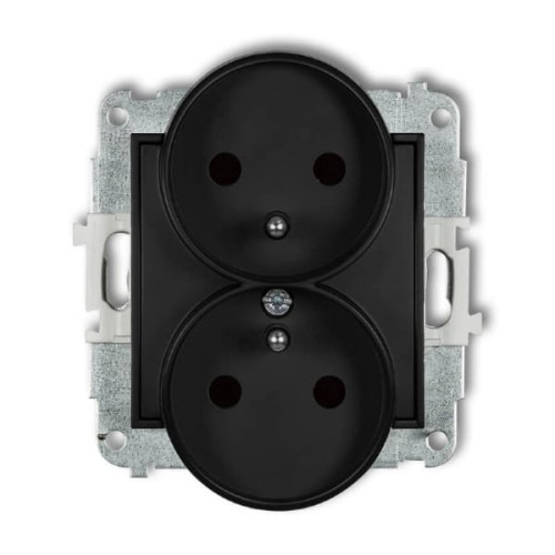 Karlik ICON Gniazdo podwójne z uziemieniem i przesłonami czarne - 12IGPR-2ZP