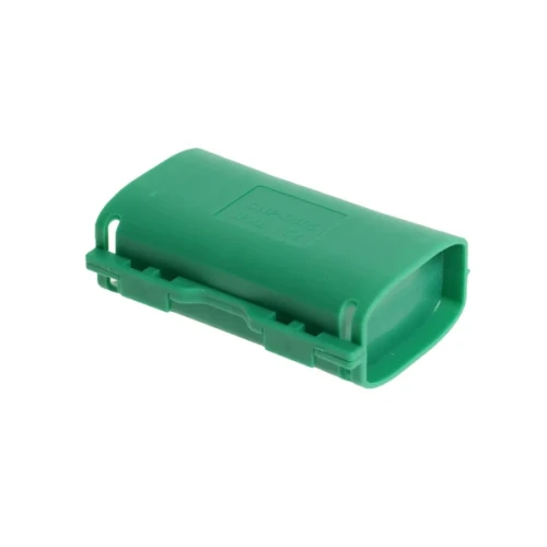 Puszka żelowa hermetyczna w kolorze zielonym, o wymiarach 46,2 x 74 x 26 mm. Produkt zamknięty, z logo na górnej części. Przeznaczona do ochrony elementów elektrycznych, spełniająca normę IP68.