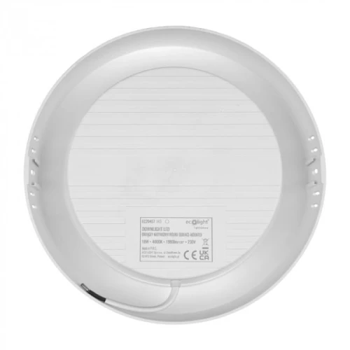 Oprawa sufitowa plafon Downlight 6W 4000K w kolorze białym, okrągła, z widocznym napisem na spodzie. Produkt leży na płaskiej powierzchni, ukazując gładką, matową powierzchnię oraz miejsce na montaż.