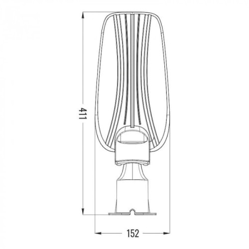 Lampa uliczna Premium 50W o wymiarach 411 mm wysokości i 152 mm szerokości, z obudową w kolorze neutralnym. Rysunek techniczny.