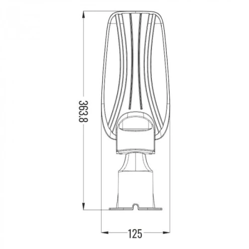 Lampa uliczna Premium 30W, kolor neutralny, o wymiarach 363,8 mm wysokości i 125 mm szerokości. Rysunek techniczny.