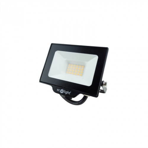 Naświetlacz NL-1 20W w kolorze czarnym z białą soczewką. Posiada prostokątny kształt z wbudowanymi diodami LED. Uchwyt montażowy z tyłu. Produkt stoi w pozycji pionowej na białym tle. Idealny do oświetlenia zewnętrznego.