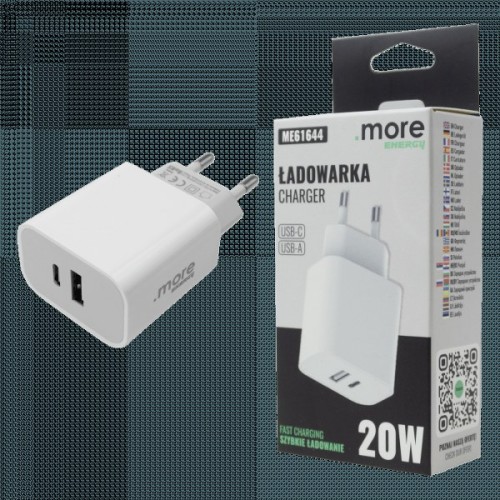 Ładowarka sieciowa 20W USB-A USB-C biała