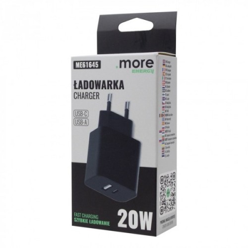Ładowarka sieciowa 20W USB-A USB-C czarna
