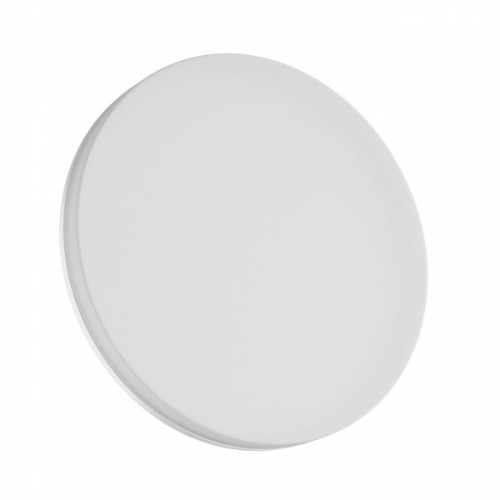 Lampa sufitowa plafon NYMPHEA w kolorze białym, okrągła, o gładkiej powierzchni. Ujęcie frontalne, produkt zamontowany na suficie. Wersja o mocy 20W/30W/40W, z klasą szczelności IP44, przeznaczona do użytku wewnętrznego i zewnętrznego.