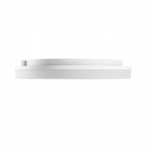 Lampa sufitowa plafon NYMPHEA Fusion w kolorze białym, o płaskim, okrągłym kształcie. Widoczna z boku, z minimalistycznym designem. Przeznaczona do montażu sufitowego, klasyfikacja IP44 wskazuje na odporność na wilgoć.