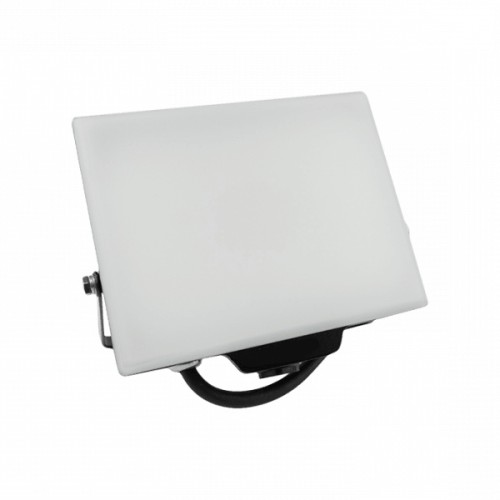 Naświetlacz NL-2 30W w neutralnym białym kolorze, prostokątny, z matową obudową. Ujęcie frontalne, zamontowany na czarnej podstawie z uchwytem do regulacji kąta. Idealny do oświetlenia zewnętrznego lub wewnętrznego.