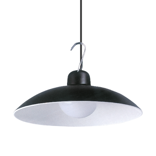 Lampa solarna wisząca SATURN 6W, o okrągłym czarnym kloszu z białym wnętrzem, zawieszona na czarnym kablu. Posiada metalowy hak do montażu. Idealna do oświetlenia przestrzeni na zewnątrz, w ogrodzie lub na tarasie.