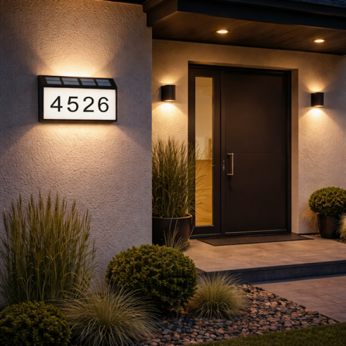 Kinkiet elewacyjny SOLARNY 1W z numerem domu czarny - Lumax LGS960