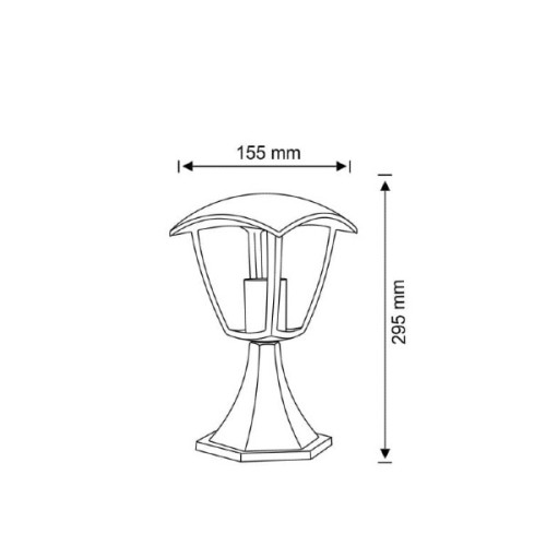 Lampa ogrodowa słupek IGMA o wysokości 29,5 cm i szerokości 15,5 cm, w kolorze czarnym. Rysunek techniczny.