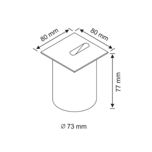 Kinkiet ESPO schodowy kwadratowy, z prostokątnym kloszem o wymiarach 80 mm x 80 mm i średnicy podstawy 73 mm. Rysunek techniczny.
