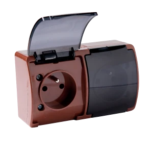 Koala Gniazdo podwójne 2x2P+Z natynkowe IP44 brąz z klapką dymną - 162-52