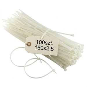 Opaska kablowa 160x2,5 biała 100szt.