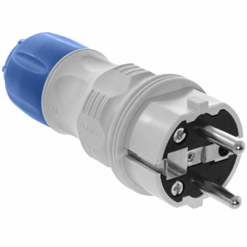 Wtyczka rozbieralna prosta Schuko na kabel 16A IP54 szaro-niebieska - Plastrol W-97976