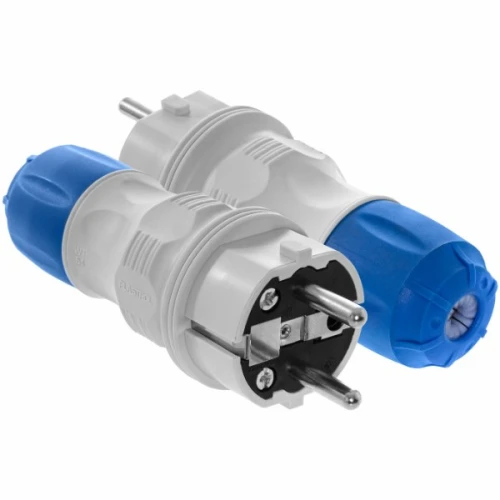 Wtyczka rozbieralna prosta Schuko na kabel 16A IP54 szaro-niebieska - Plastrol W-97976