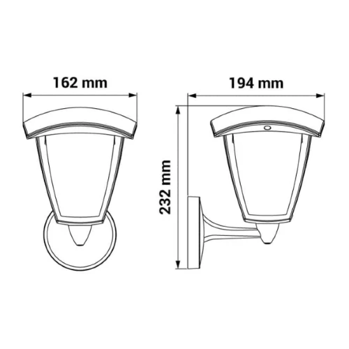 Kinkiet elewacyjny WENA 7W LED-POL w kształcie prostokątnym, z przezroczystą osłoną. Wymiary: 162 mm szerokości, 232 mm wysokości, 194 mm głębokości. Montowany na ścianie, z dekoracyjnym pierścieniem u dołu. Biały kolor, minimalistyczny design.