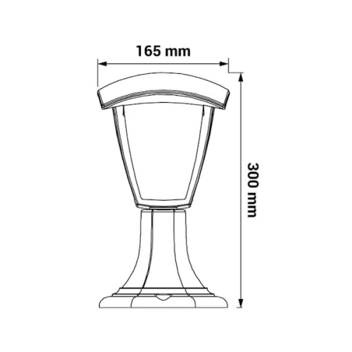 Lampa ogrodowa słupek WENA z kloszem o wymiarach 300 mm wysokości i 165 mm szerokości. Rysunek techniczny.