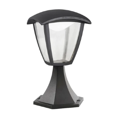 Lampa ogrodowa WENA 7W, wysokość 30 cm. Konstrukcja w kolorze czarnym z przezroczystym kloszem, o ośmiokątnej podstawie. Idealna do oświetlenia przestrzeni zewnętrznych.
