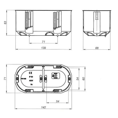 Puszka głęboka podwójna 2x60 do pustych ścian Multibox niebieska
