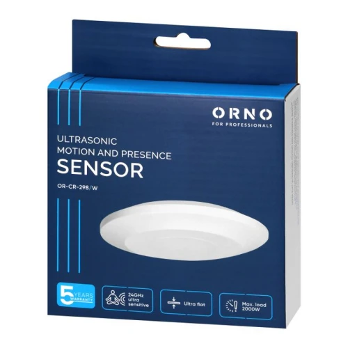 Czujnik ruchu i obecności ultrasoniczny 360 stopni, płaski 2,5 cm, biały - OR-CR-298/W