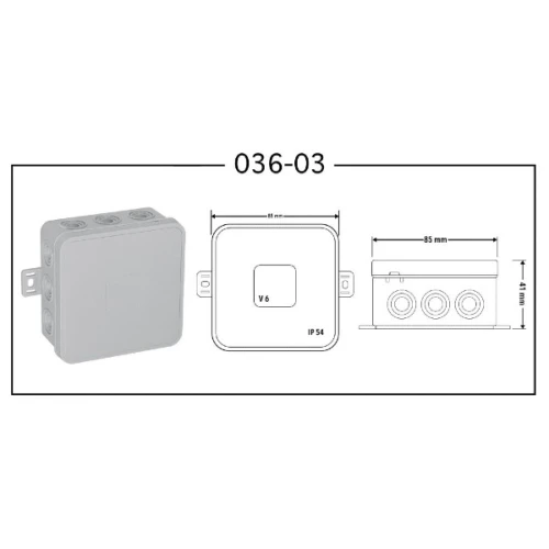 Puszka natynkowa 85x85x41 12 wlotowa klik z osłonką popiel - 036-03