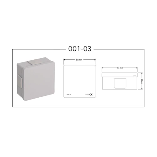 Puszka natynkowa 86x86x40 IP55 4 wlotowa klik z dławikami gumowymi popiel – 001-03
