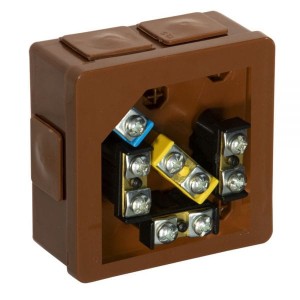 Puszka natynkowa 86x86x40 6 wlotowa klik z zaciskami brązowa – 002-52