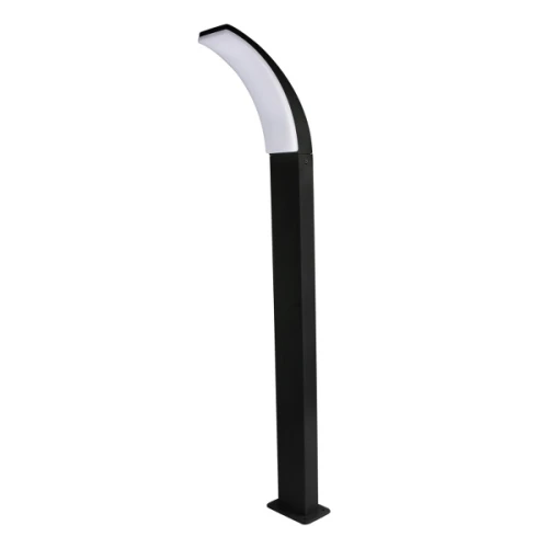 Lampa ogrodowa LED AMY 12W o wysokości 100 cm, z czarną, prostokątną podstawą oraz zaokrąglonym kloszem w odcieniu białym. Ujęcie frontalne, stojąca na jednolitym tle. Idealna do oświetlenia przestrzeni zewnętrznych.
