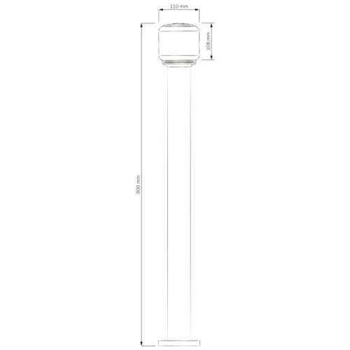 Czarny słupek ogrodowy MADRID o wysokości 80 cm i średnicy 110 mm, z gniazdem E27. Rysunek techniczny.