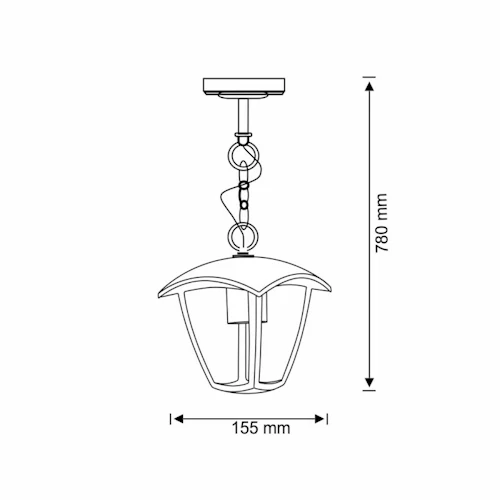 Lampa wisząca zewnętrzna IGMA E27 IP44 w kolorze czarnym. Rysunek techniczny.