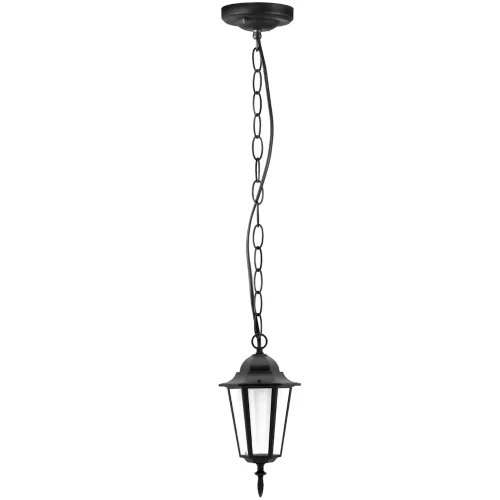 Lampa wisząca ogrodowa LIGURIA E27 w kolorze czarnym. Wyposażona w przezroczysty klosz z metalową ramą, zawieszona na łańcuszku. Kształt przypominający latarnię, idealna do użytku na zewnątrz.