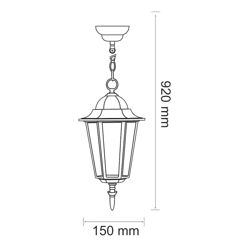 Lampa wisząca ogrodowa LIGURIA w kolorze czarnym z oprawą E27. Rysunek techniczny.