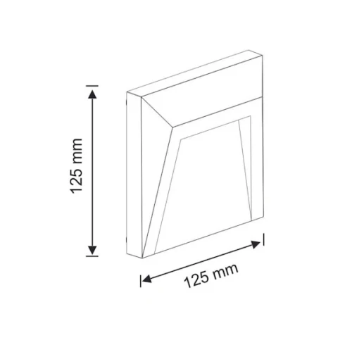 Lampa schodowa Holden LED 1W IP65 w kształcie prostokąta, o wymiarach 125 mm x 125 mm, z wycięciem w kształcie trójkąta. Rysunek techniczny.