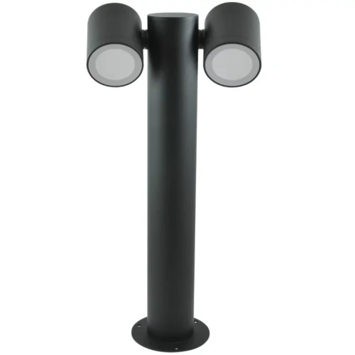 Lampa ogrodowa stojąca słupek PINO 2xGU10, o wysokości 44 cm, w kolorze czarnym. Posiada dwa okrągłe klosze u góry, montowana na okrągłej podstawie. Prosta, nowoczesna forma, idealna do oświetlenia przestrzeni zewnętrznych.