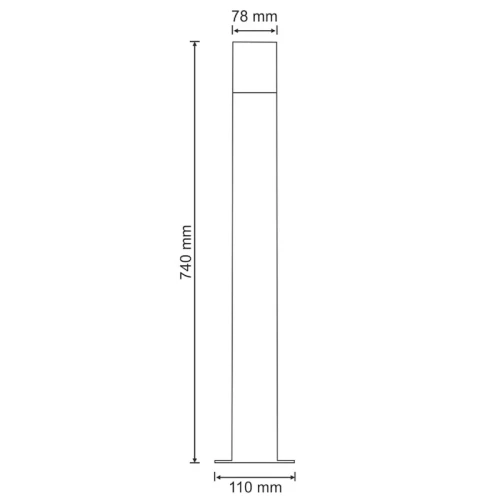 Lampa ogrodowa stojąca New York o wysokości 74 cm, w kolorze grafitowym. Rysunek techniczny.