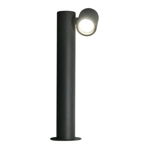 Lampa ogrodowa stojąca słupek PINO GU10 o wysokości 44 cm, w kolorze czarnym. Ma cylindryczny kształt z okrągłą oprawą na górze, umieszczona na okrągłej podstawie. Prosta, nowoczesna konstrukcja, idealna do oświetlenia przestrzeni na zewnątrz.