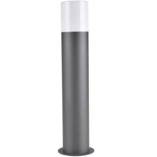 Lampa ogrodowa słupek DALLAS E27 o wysokości 44 cm w kolorze grafitowym. Posiada cylindryczny kształt z białym kloszem na górze. Ustawiona pionowo, z podstawą do montażu. Idealna do oświetlenia przestrzeni zewnętrznych.