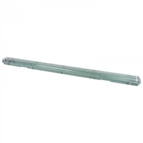 Oprawa hermetyczna do tub LED 2x120cm, przezroczysta obudowa z tworzywa sztucznego, zamontowana poziomo, z widocznymi mocowaniami z jednej strony. Idealna do użytku w trudnych warunkach.