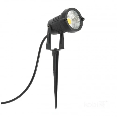 Reflektor ogrodowy LED BLAKE 5W 4000K w kolorze czarnym, z podstawą w formie kołka do wbijania w ziemię. Oświetlenie z okrągłą głowicą, umieszczone na elastycznym ramieniu. Przewód zasilający z boku. Klasa szczelności IP65, idealny do użytku na zewnątrz.